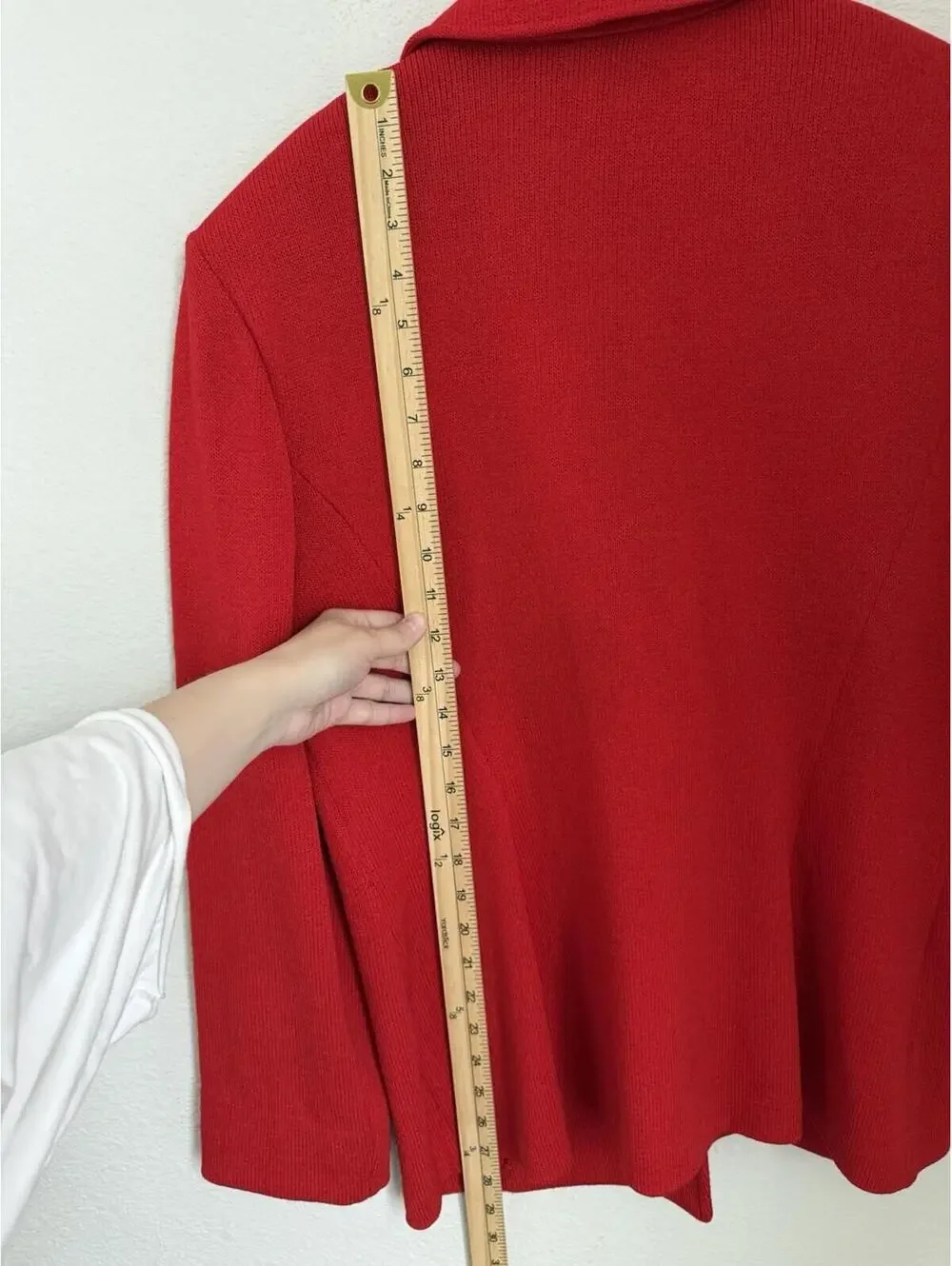 St John Collection Red Santana Knit Wool Blend‎ Gold Button Blazer Size 14 Vntg